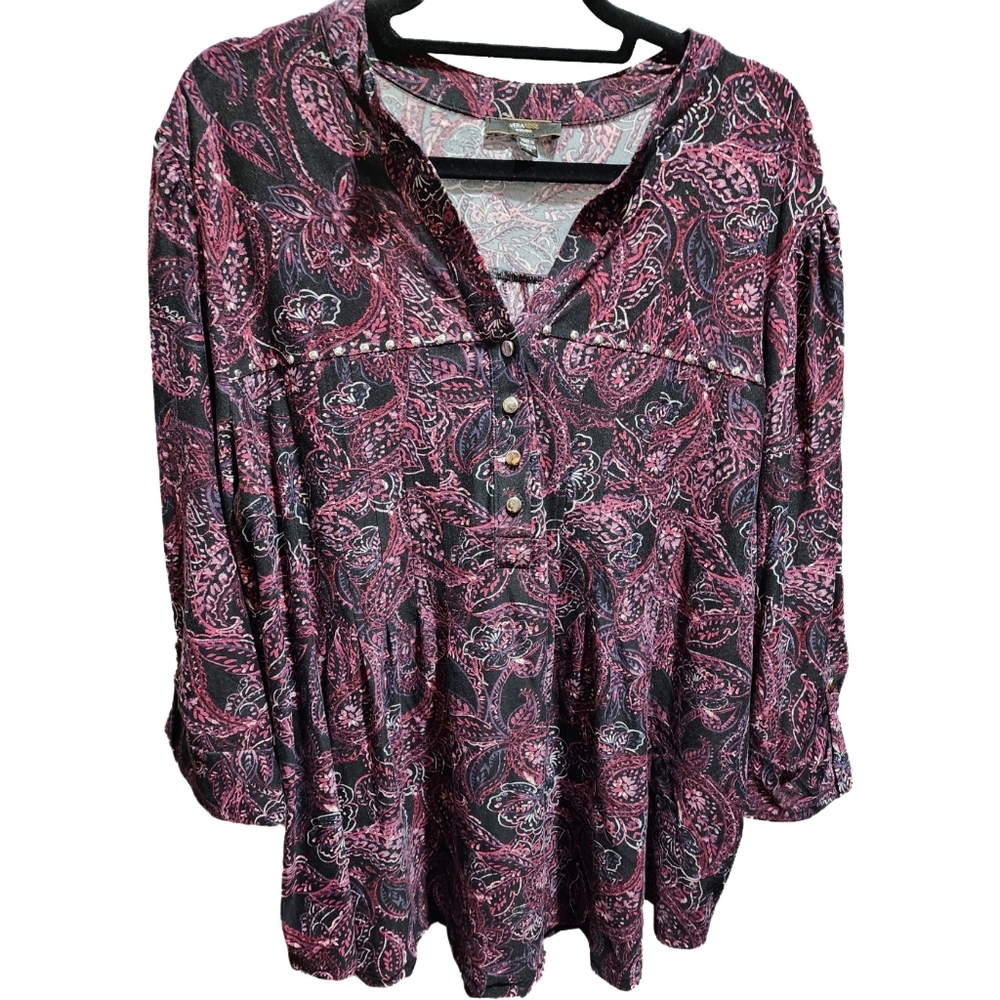 Purple Paisley Print Long Sleeve Top 2X